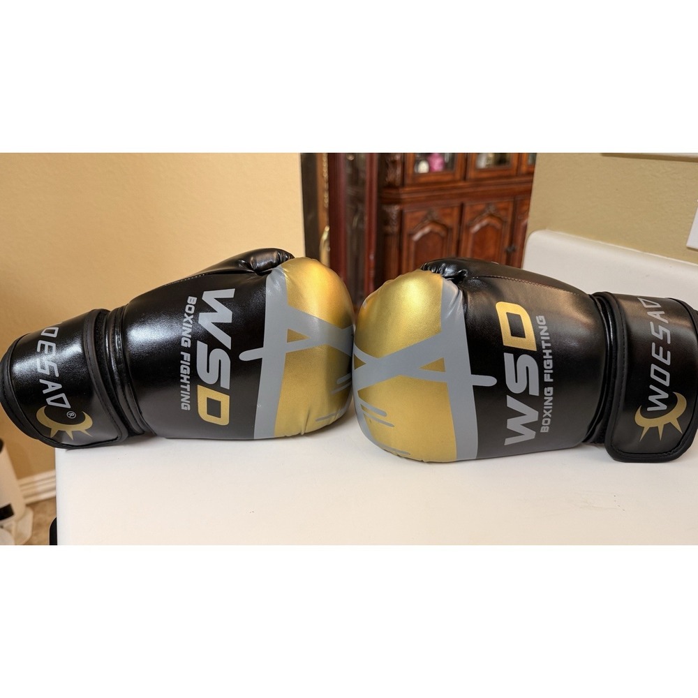 WSD Boxing Fighting Gloves 10oz Black Gold Training‎ Sparring Kickboxing MMA